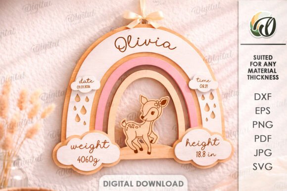 Download Baby Name Sign with Birth Stats Lasercut - Lasercut Collection